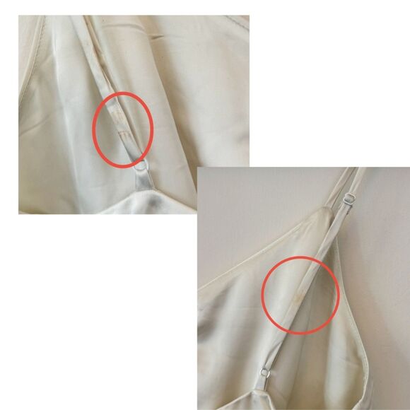 Aritzia Wilfred Champagne Cream Satin Ruched Crop Tank Top Camisole Size Medium - Picture 6 of 7